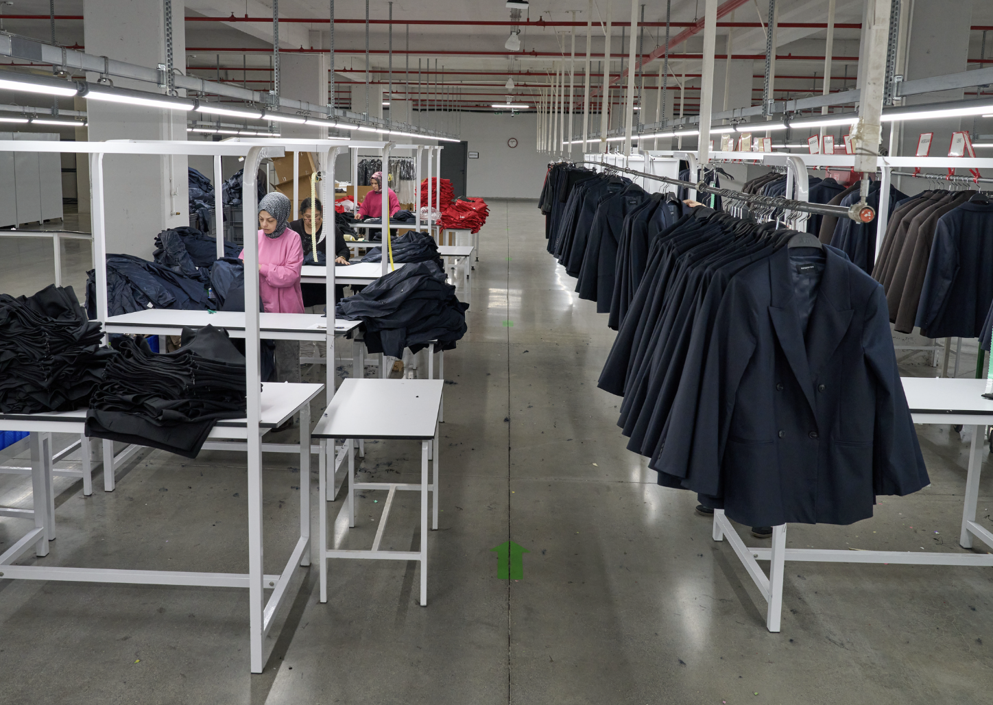 Garments hanging in the Sarpteks production facility