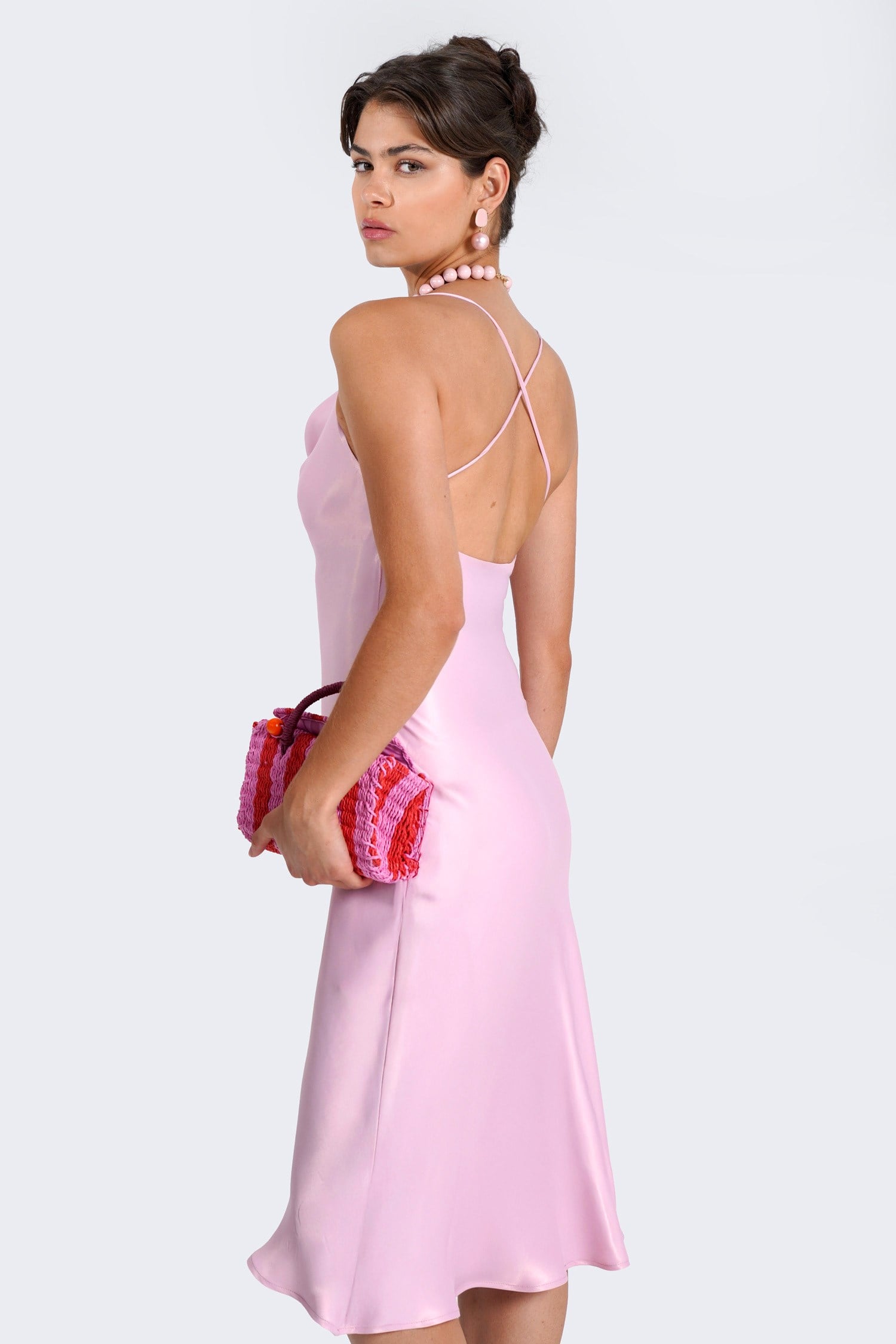 Pink garment with a draped neckline
