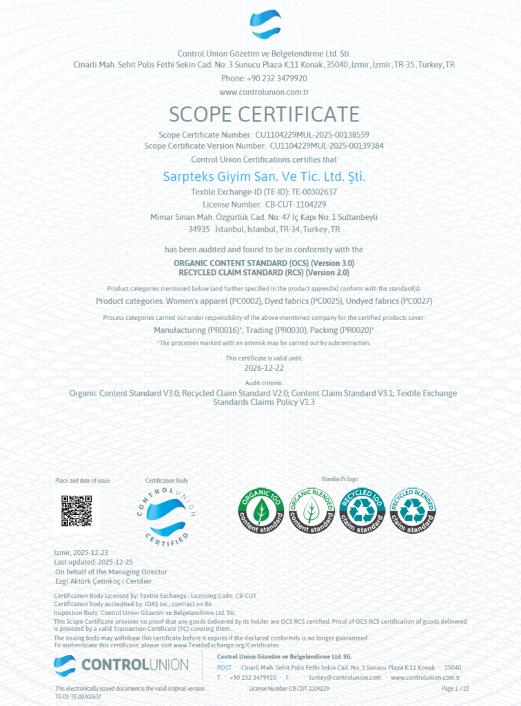 Sarpteks OCS and RCS scope certificate — 1